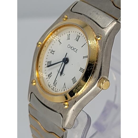 Vintage Mens Choice Watch Quartz Roman Numeral Hong Kong Movement Two Tone Watch - Picture 6 of 8